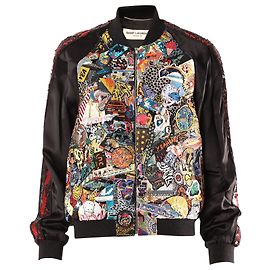 SAINT LAURENT 16Jaqueta Bomber de pelúcia SS Runway Badges com miçangas em algodão multicolorido Multicor