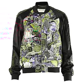 Saint Laurent-SAINT LAURENT 16SS Runway Beaded Badges Teddy Bomber Jacket in Multicolor Cotton-Multiple colors