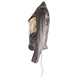 Saint Laurent-Saint Laurent Fringe Python Aloha Jacket in Black Leather-Black