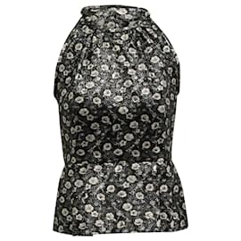 Prada-Prada Metallic Floral Halter Top in Black Polyester-Black