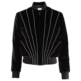 Saint Laurent-Saint Laurent Swarovski Bomber Jacket in Black Viscose-Black