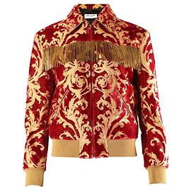 Saint Laurent FW16 Brokat-Bomberjacke mit Fransen aus roter Baumwolle Andere