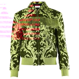 Saint Laurent-Saint Laurent FW16 Fringe Brocade Bomber Jacket in Red Cotton-Other