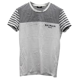 Balmain-Balmain Mariniere Striped T-shirt in White Cotton-White