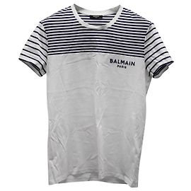 Camiseta de algodón blanco a rayas Mariniere de Balmain Blanco