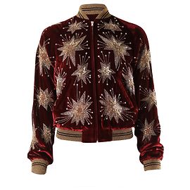Saint Laurent Chaqueta Starburst Teddy en seda burdeos Roja Burdeos