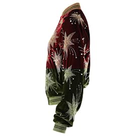 Saint Laurent-Saint Laurent Starburst Teddy Jacket in Burgundy Silk-Red,Dark red