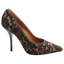 Givenchy-Givenchy Lace Pointed Toe Pumps in Brown Leather-Brown