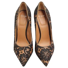 Givenchy-Givenchy Lace Pointed Toe Pumps in Brown Leather-Brown