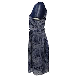 Autre Marque-Rodarte Knielanges bedrucktes Kleid mit Puffärmeln aus blauer Seide-Andere