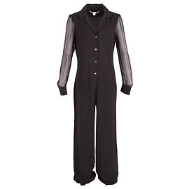 Diane Von Furstenberg Cathy Transparenter Overall mit Ärmeln aus schwarzem Polyamid Schwarz