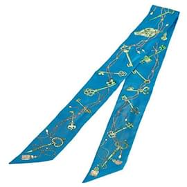 Hermès-Les Cles a Pois Silk Twilly Scarf-Blue