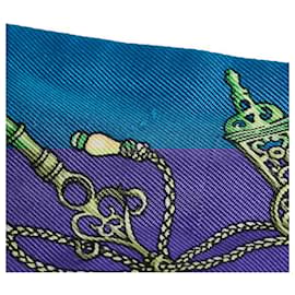 Hermès-Les Cles a Pois Silk Twilly Scarf-Blue