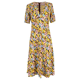 Diane Von Furstenberg-Diane Von Furstenberg Robe mi-longue à fleurs en viscose jaune-Autre