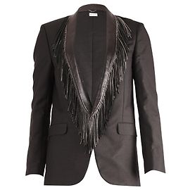 Giacca smoking Saint Laurent con frange e revers con borchie in lana nera Nero