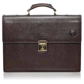 Versace-Bolsa de Negócios de Couro Medusa-Marrom