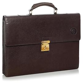 Versace-Bolsa de Negócios de Couro Medusa-Marrom