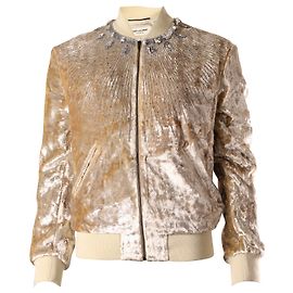 Saint Laurent Sequin-Embellished Velvet Bomber Jacket in Gold Cotton Wool Golden