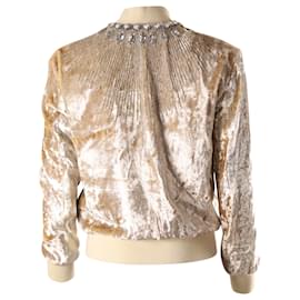 Saint Laurent-Bomber Saint Laurent in velluto con paillettes in cotone e lana color oro-D'oro