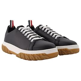 Thom Browne-Court sneaker w/ cable knit sole in vitello calf leather-Black