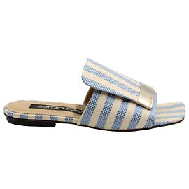 Sergio Rossi Striped Flat Slides in Blue Canvas Blue