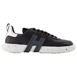 Hogan-3Sneakers R Allacciato H in Pelle Nera-Nero