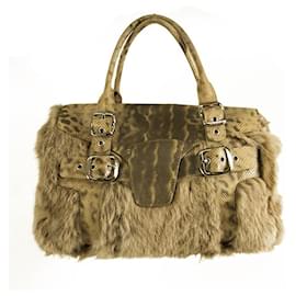 Donna Karan-Donna Karan DKNY Brown Fur Sea Snake Embossed Leather Satchel bag Handbag-Brown