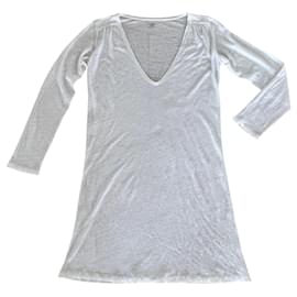 Majestic-Túnica Recta o Vestido Camiseta 100% Camiseta lino crudo.2-Crema