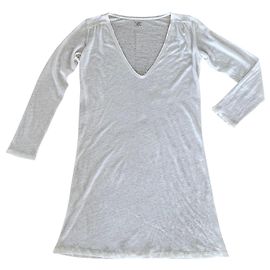 Majestic Gerades Tunika- oder T-Shirt-Kleid 100% Ecru Leinen T.2 Creme