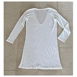 Majestic-Túnica reta ou vestido de camiseta 100% Linho cru T.2-Creme