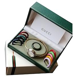 Gucci-Reloj Gucci 11/12 reloj de pulsera para mujer vintage chapado en oro-Multicolor,Dorado