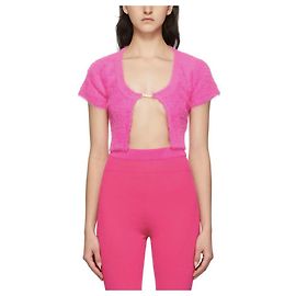Jacquemus La Maille Neve cardigan peluche logo breloque Rose