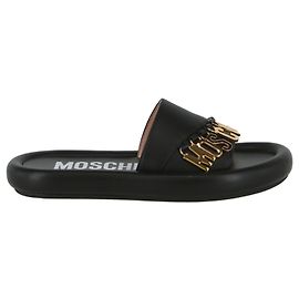 Ciabatte in pelle con charm con logo Moschino Nero
