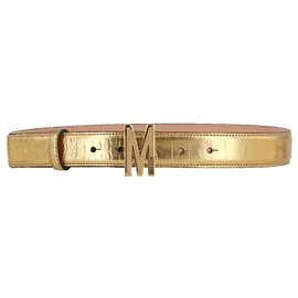 Cinto M-Plaque de couro metálico Moschino Dourado Metálico