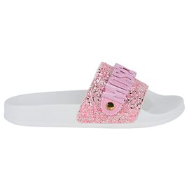 Diapositive con logo Moschino con scritte in glitter Rosa