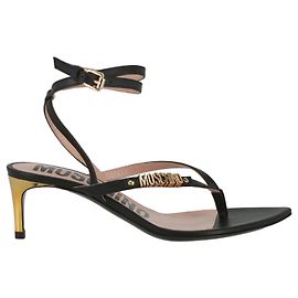 Sandali Moschino con placca logo Nero