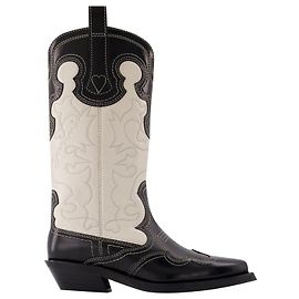 Ganni Botas ocidentais de cano médio bordadas em couro preto Preto