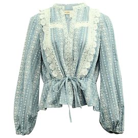 Blusa Maje de encaje con bordado inglés de algodón azul Azul