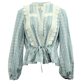 Maje-Maje Broderie Anglaise Lace Blouse in Blue Cotton -Blue