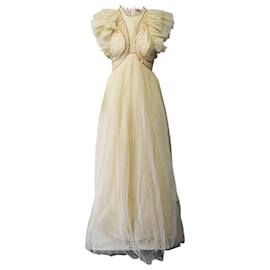 Zimmermann-Abito da sposa in tulle arricciato con balze con brillantini Zimmermann in poliammide color crema-Bianco,Crudo