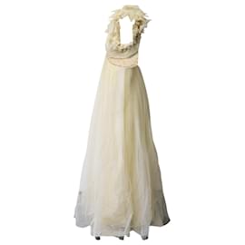 Zimmermann-Zimmermann Glitter Dancer Ruffled Tulle Gown in Cream Polyamide-White,Cream
