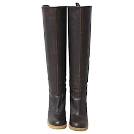 Chloé-See by Chloe Knee High Boots with Rubber Sole in Brown Leather -Brown