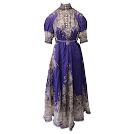 Zimmermann-Zimmermann Anneke with Paisley Print Dress in Purple Ramie-Purple