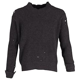Helmut Lang-Helmut Lang Distressed V-Neck Sweater in Grey Wool-Grey