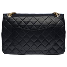 Chanel-Beautiful Chanel Timeless/Classic handbag 27cm with lined flap in navy quilted leather, garniture en métal doré-Navy blue