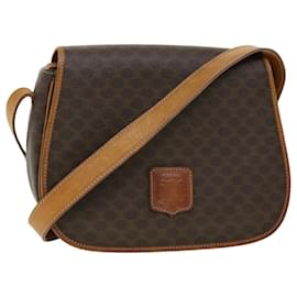 Céline-CELINE Macadam Canvas Shoulder Bag PVC Leather Brown Auth pt3981-Brown