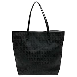 Fendi-Fendi Black Zucchino Canvas Tote Bag-Black