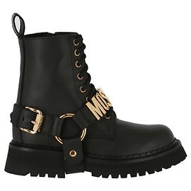 Botas de combate de couro com logotipo Moschino Preto