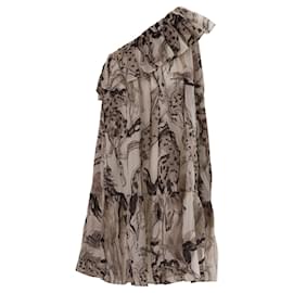 Stella Mc Cartney-Robe longue en soie à une épaule-Gris