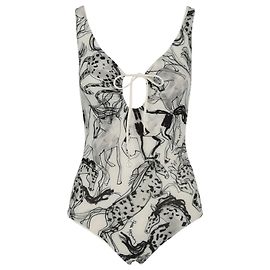 Stella Mc Cartney Traje de baño de una pieza con estampado de caballos Multicolor